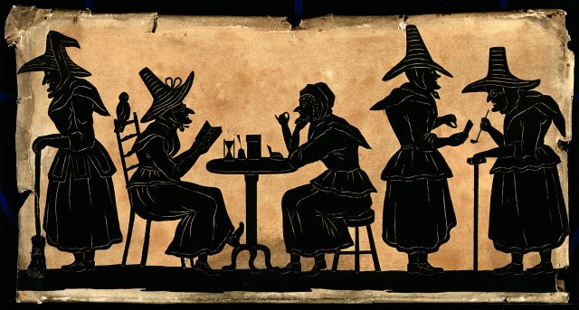 V0048920 Witches: five silhouetted figures.